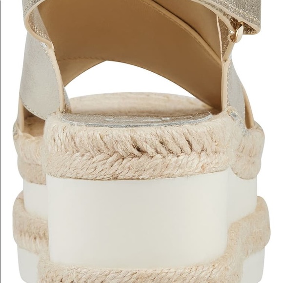 Marc Fisher Gold Leather Espadrilles Wedge Sandal